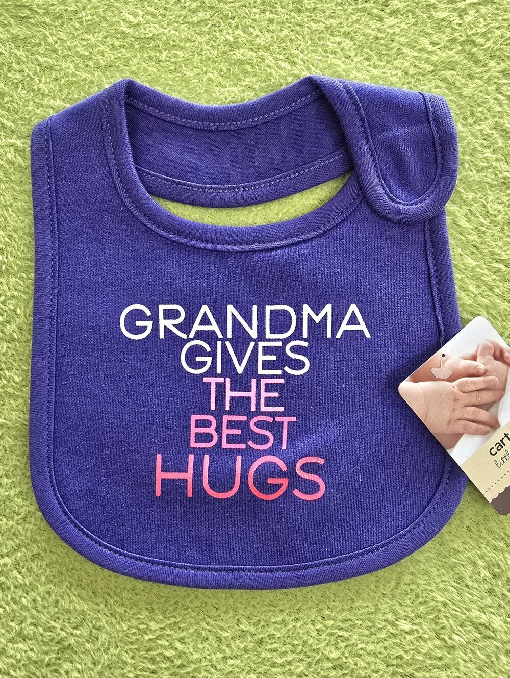 NWT NEWBORN + Up BABY GIRL BIB Purple & Pink GRANDMA GIVES THE BEST HUGS (Q2)